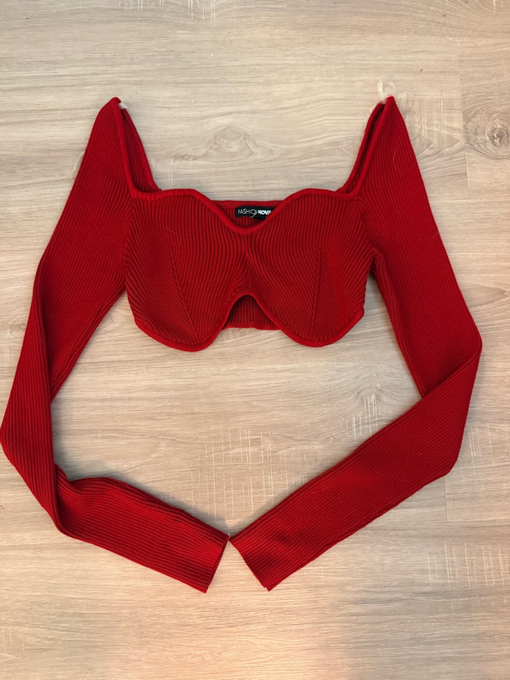 Fashion Nova Red Ribbed Underwire Square Neck Crop Top